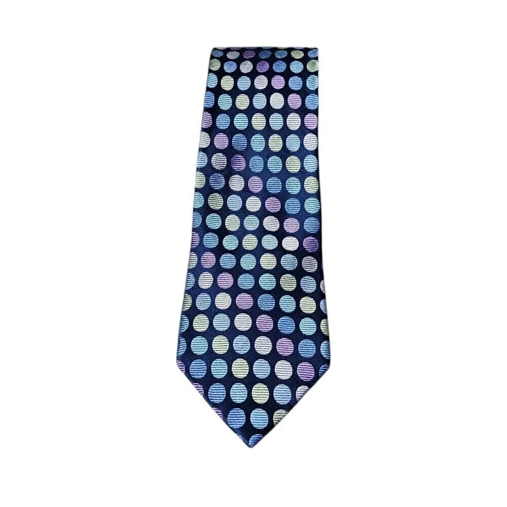 Michael Kors Men's Multi Polka Dot Printed Silk Blue Long Necktie